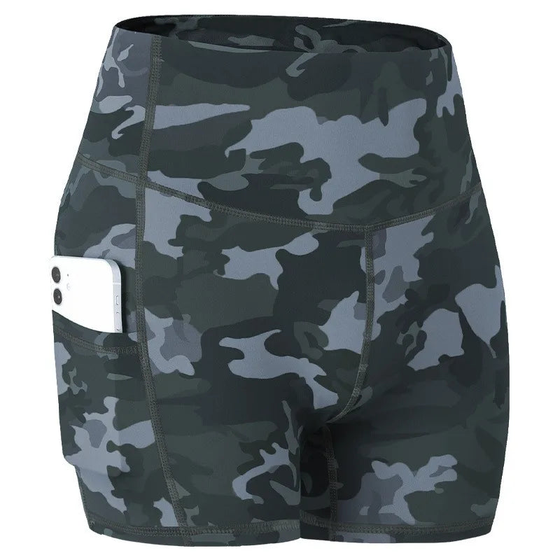 Women's High Waist Leopard Print Yoga Shorts with Pockets