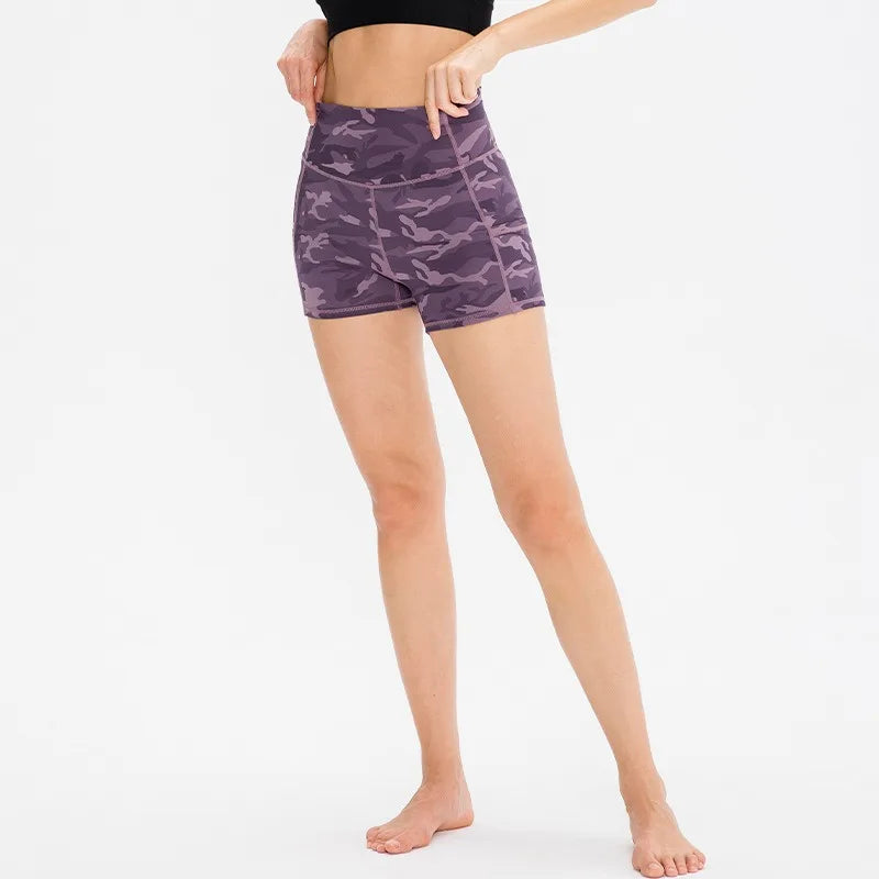 Women's High Waist Leopard Print Yoga Shorts with Pockets