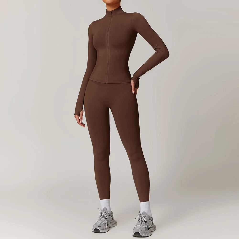 Women's Seamless Yoga Set Jacket and Leggings Activewear Outfit