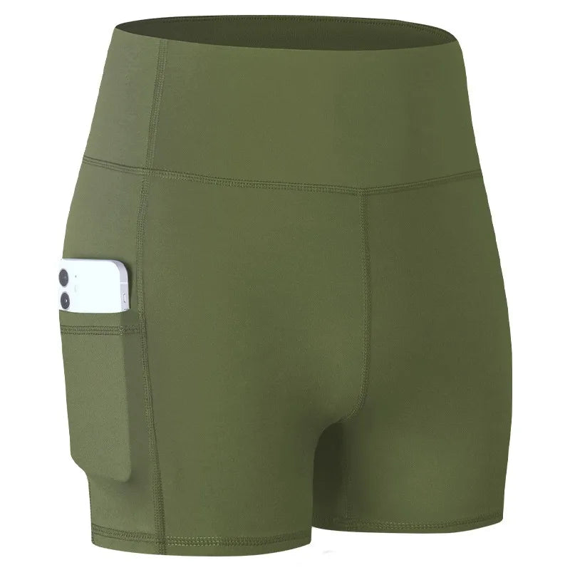 Women's High Waist Leopard Print Yoga Shorts with Pockets