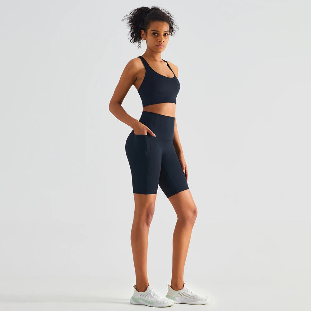 Women's 2 Piece Crossover Sports Bra Plus Size Butt Lift Yoga Shorts Set