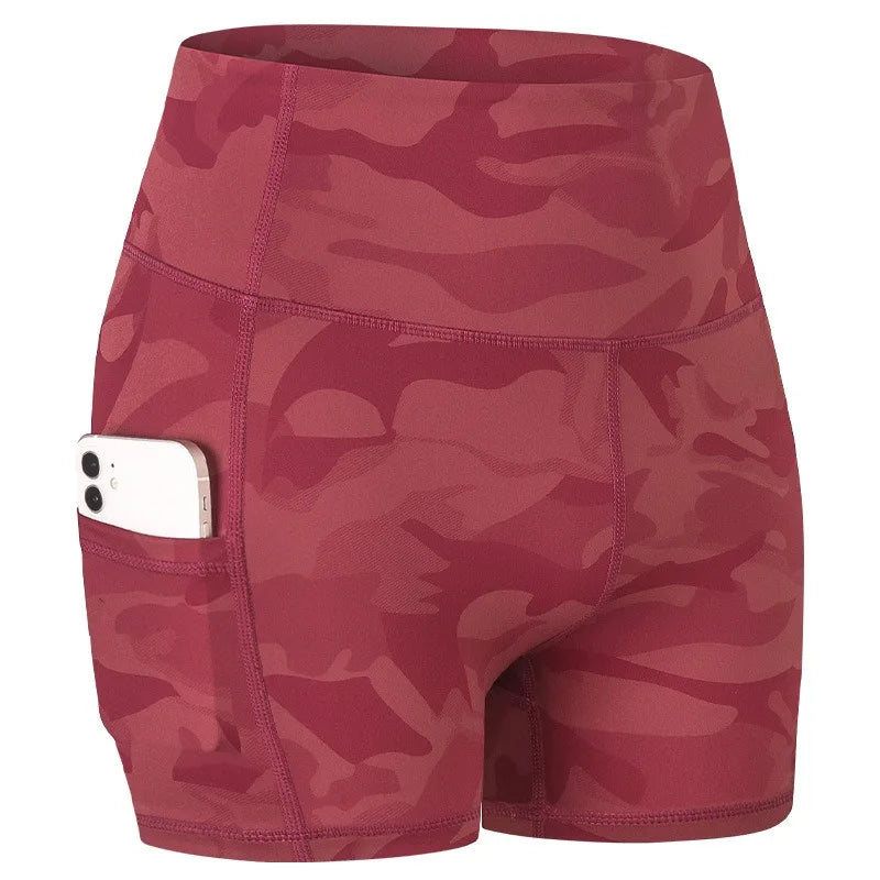 Women's High Waist Leopard Print Yoga Shorts with Pockets