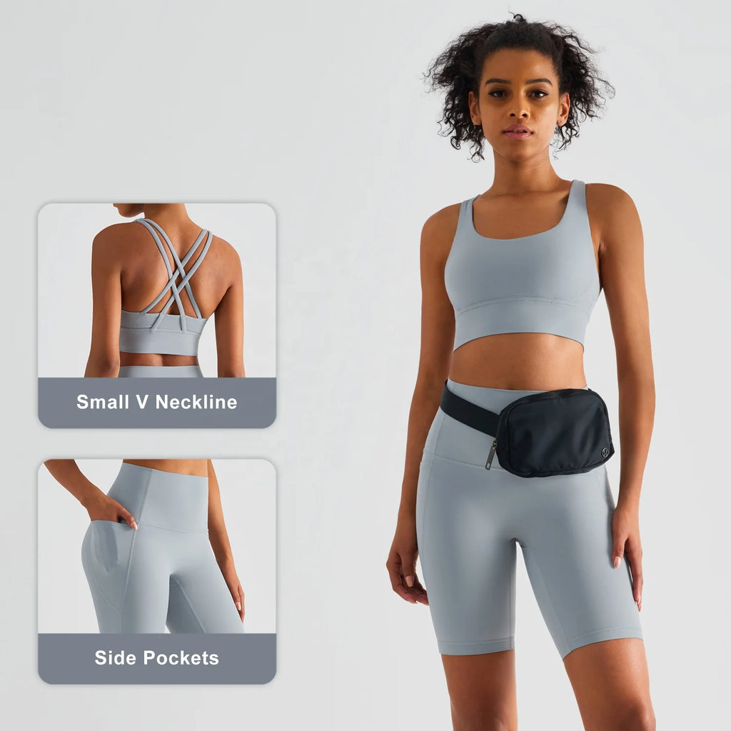 Women's 2 Piece Crossover Sports Bra Plus Size Butt Lift Yoga Shorts Set