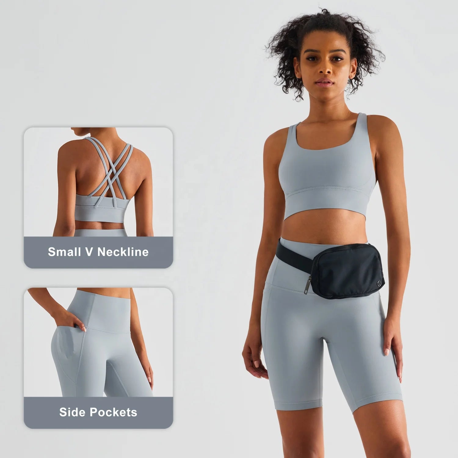 Women's 2 Piece Crossover Sports Bra Plus Size Butt Lift Yoga Shorts Set