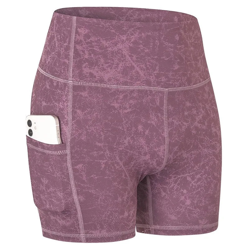 Women's High Waist Leopard Print Yoga Shorts with Pockets