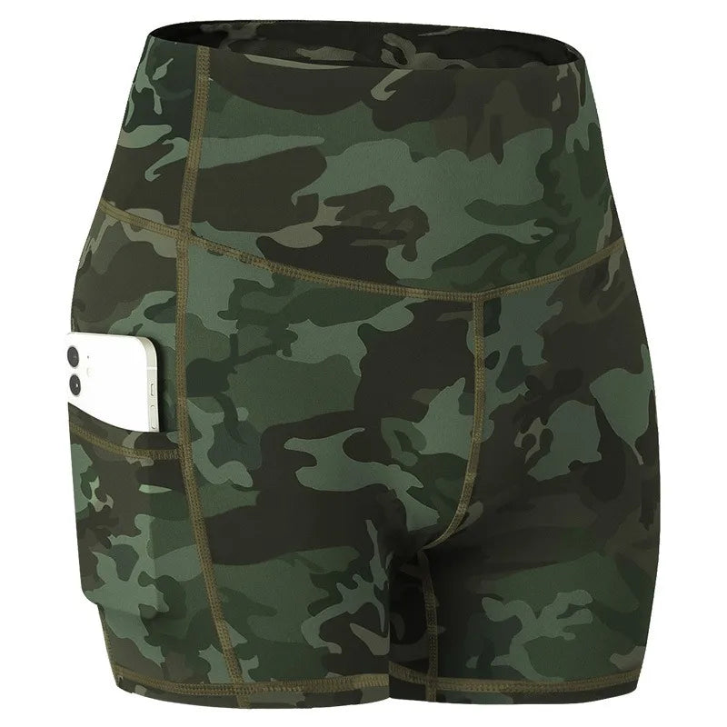 Women's High Waist Leopard Print Yoga Shorts with Pockets