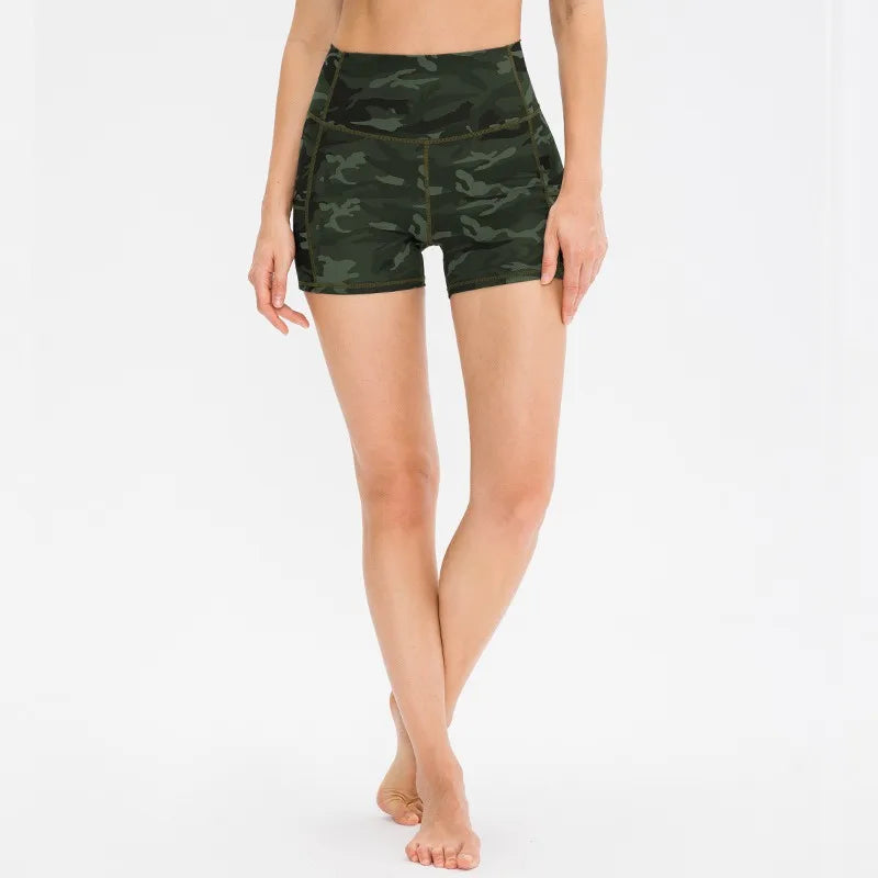 Women's High Waist Leopard Print Yoga Shorts with Pockets