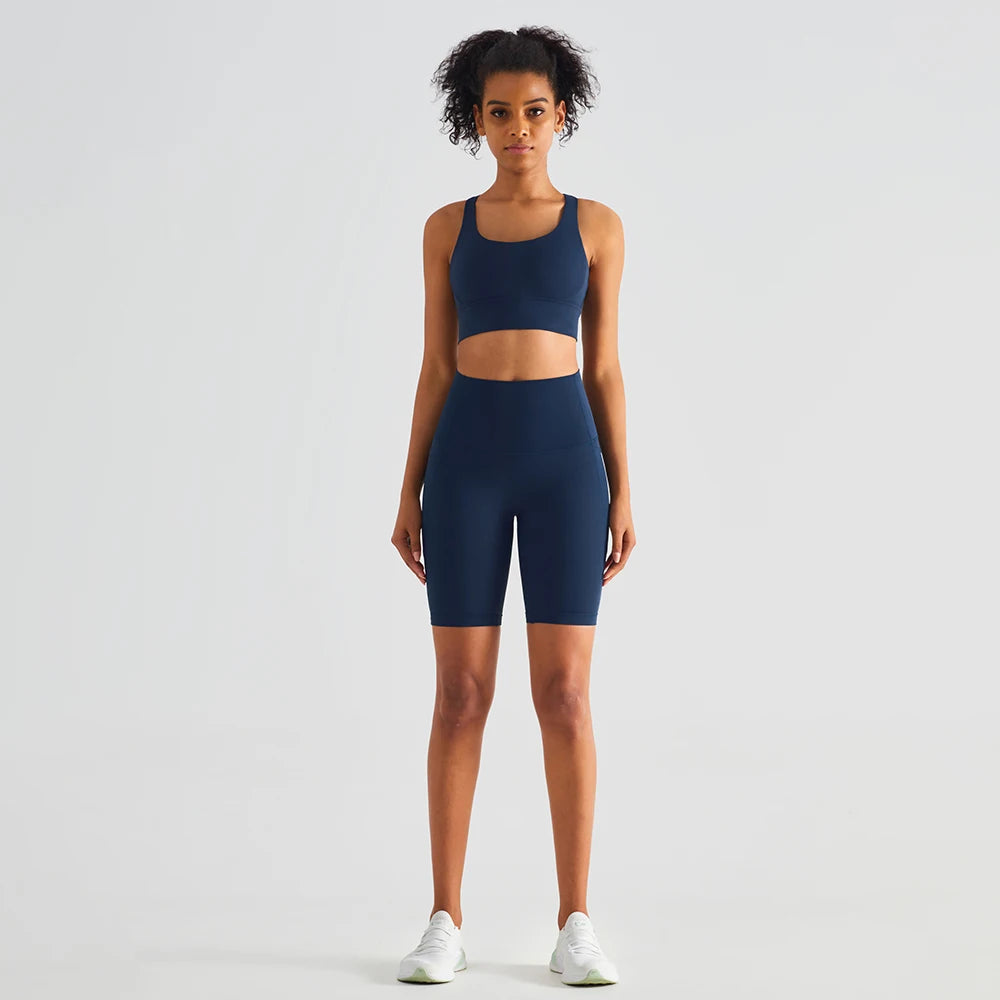 Women's 2 Piece Crossover Sports Bra Plus Size Butt Lift Yoga Shorts Set