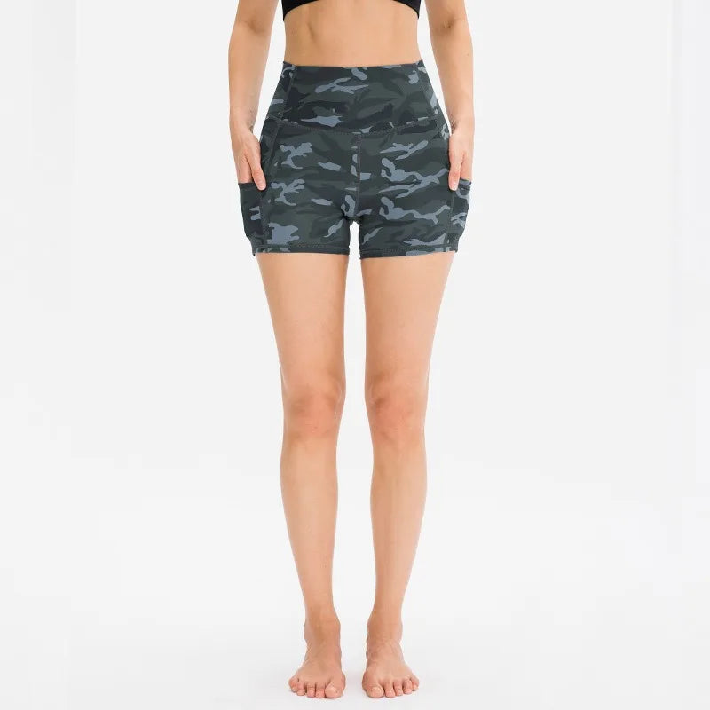 Women's High Waist Leopard Print Yoga Shorts with Pockets