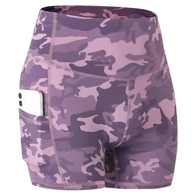 Women's High Waist Leopard Print Yoga Shorts with Pockets