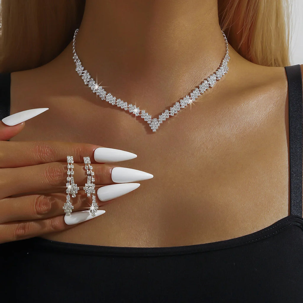 Silver Rhinestone Tassel Jewelry Set