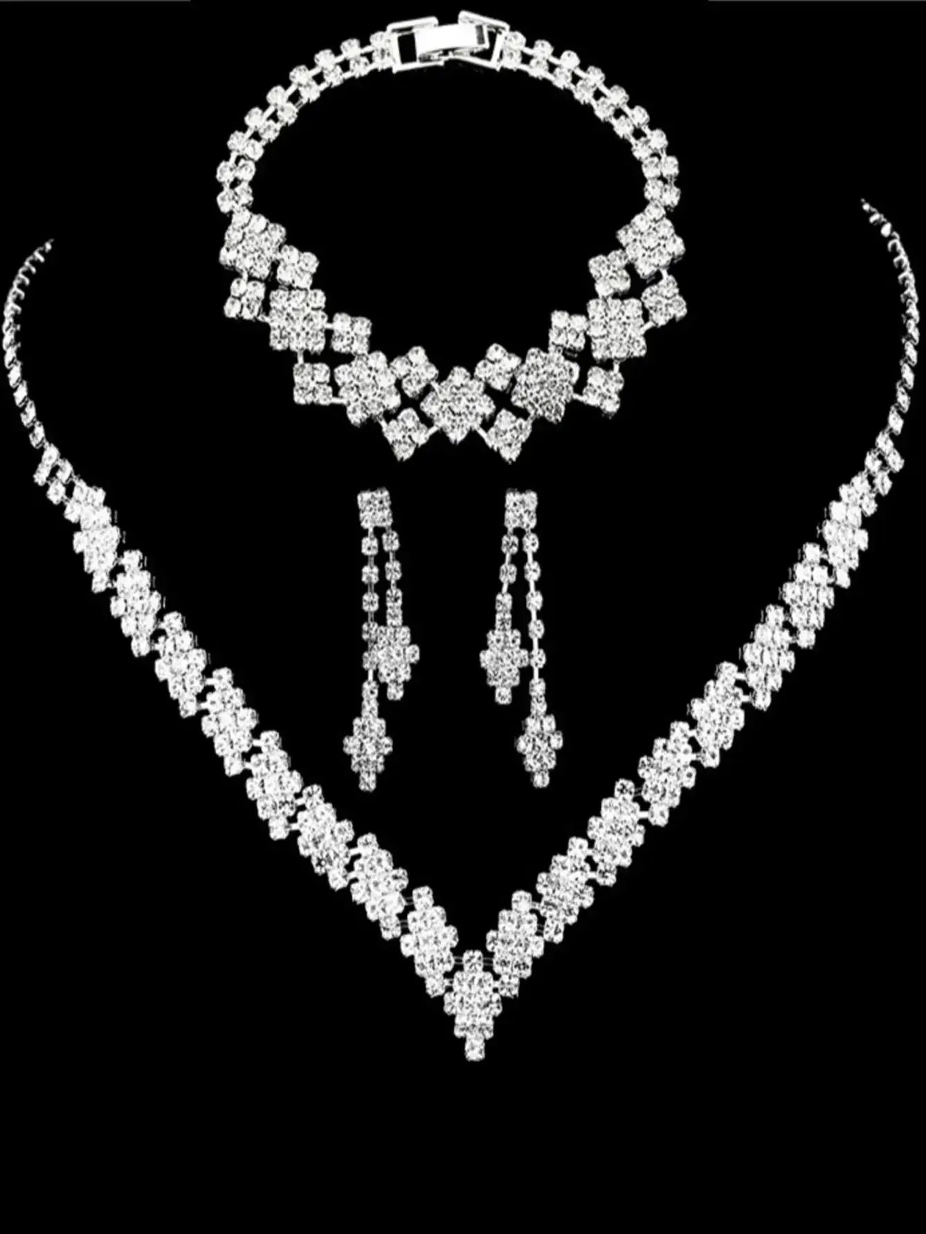 Silver Rhinestone Tassel Jewelry Set