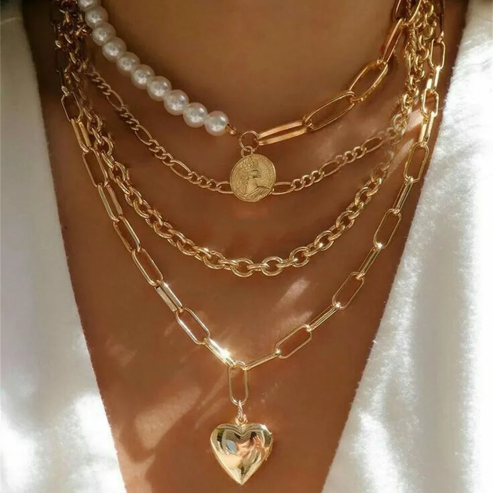 Vintage Gold Coin Chain Necklace