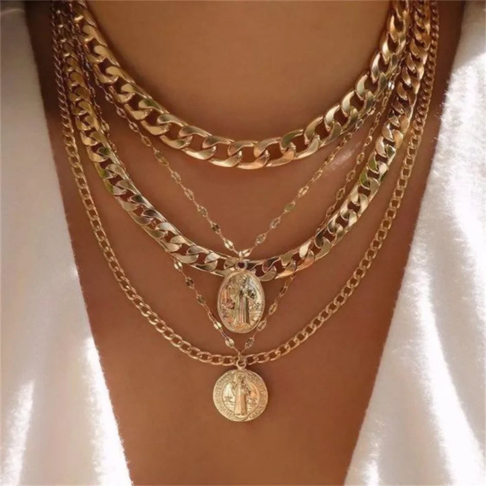 Vintage Gold Coin Chain Necklace