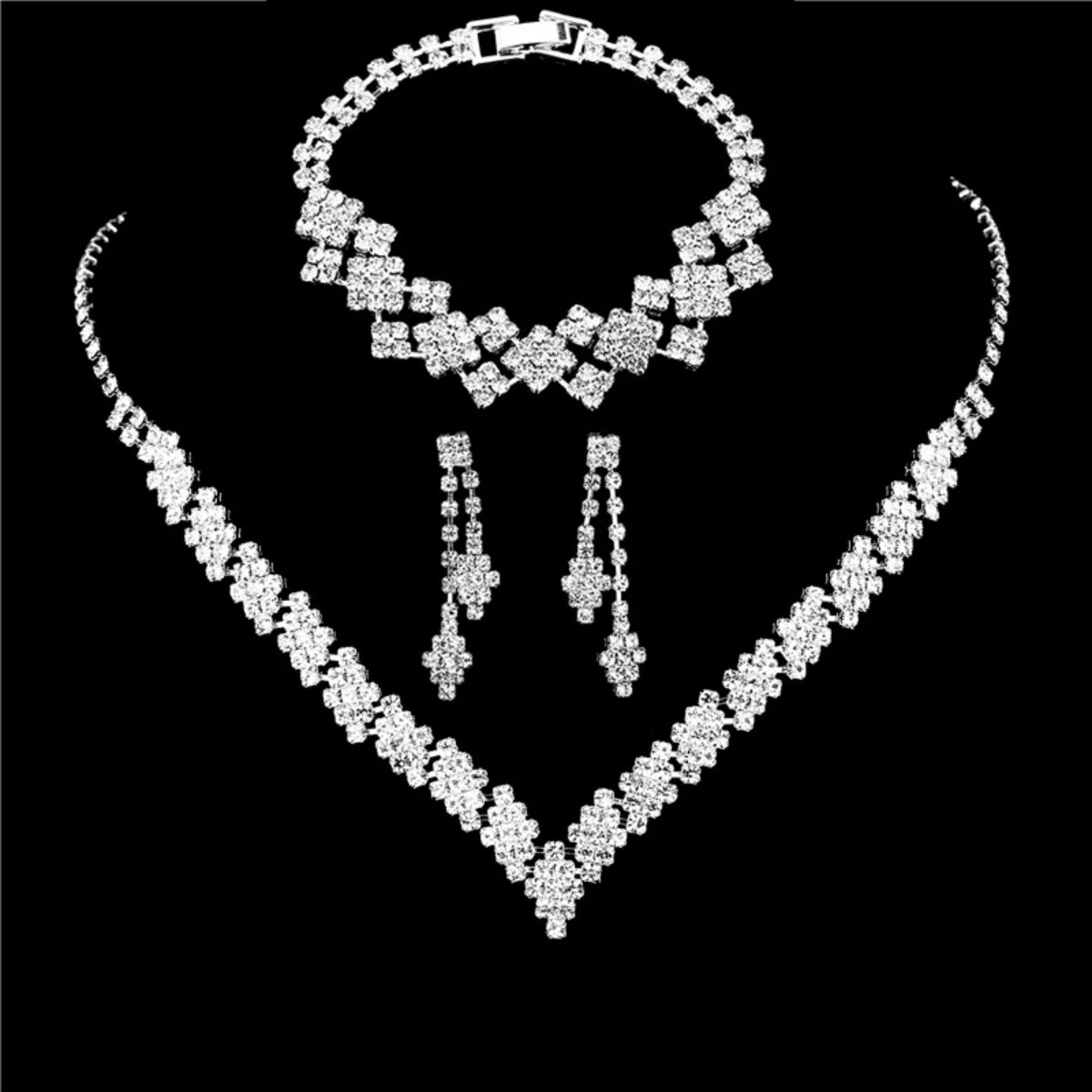 Silver Rhinestone Tassel Jewelry Set