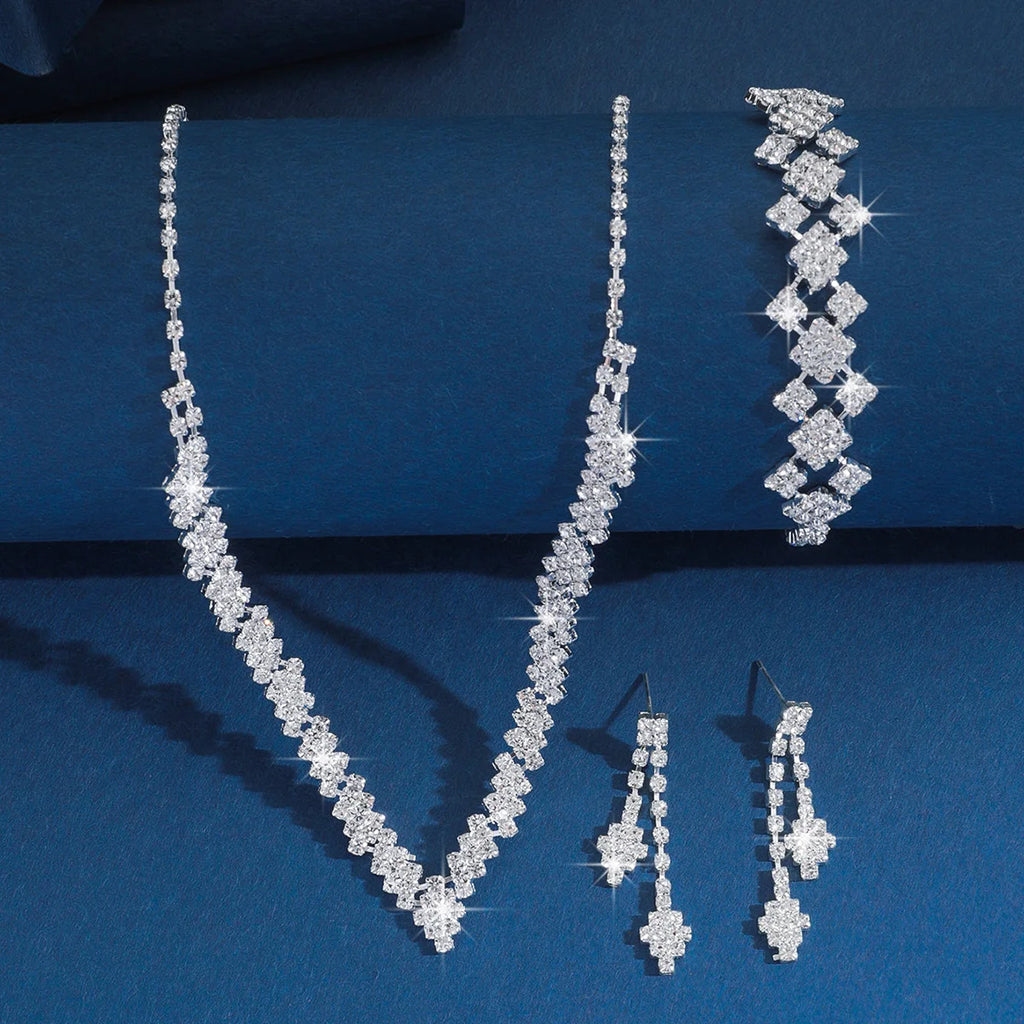 Silver Rhinestone Tassel Jewelry Set