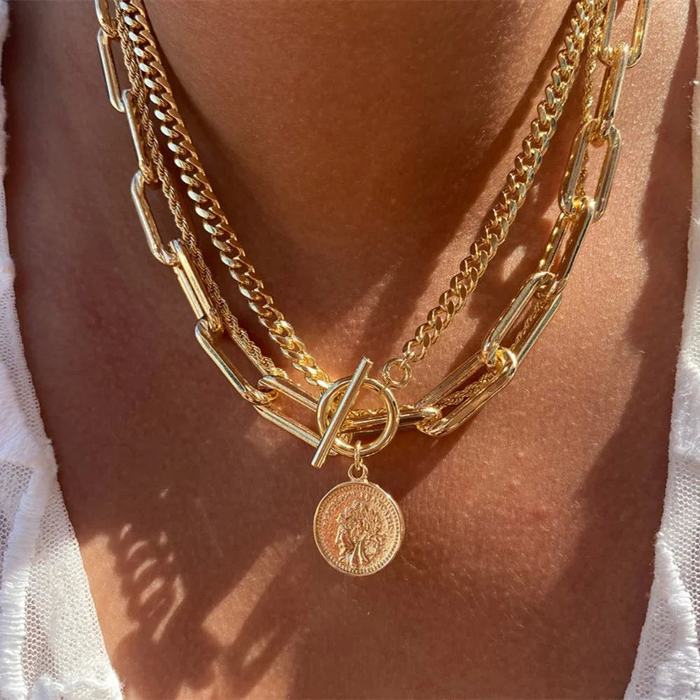 Vintage Gold Coin Chain Necklace